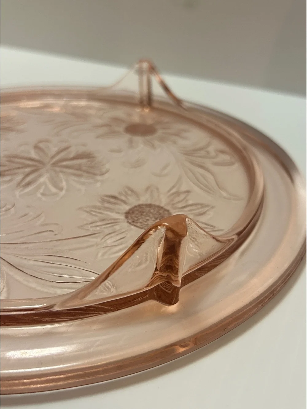2 Jeanette Pink Depression Glass Footed Cake Plates Sunflower/Daisy